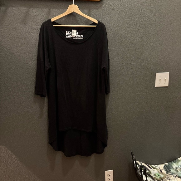 H&M Black Denim Conscious Tee; 3/4 length sleeve - Picture 1 of 5